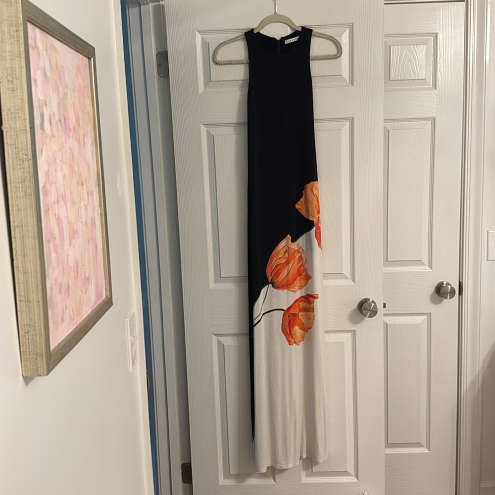 Alice + Olivia Black Maxi Dress with Orange Floral Detail - Picture 2 of 5